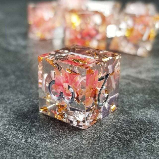 Sage’s Enchanted Flower Pink Sharp Edge Resin Polyhedral Dice Set image 18