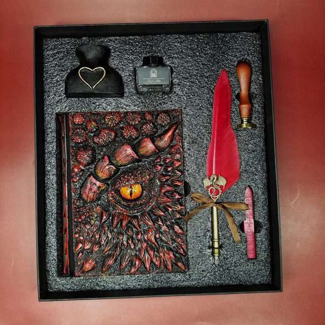 Eye of the Red Dragon Notebook Gift Set | Handmade Notebook for TTRPG, Sketchbook, Diary image 0