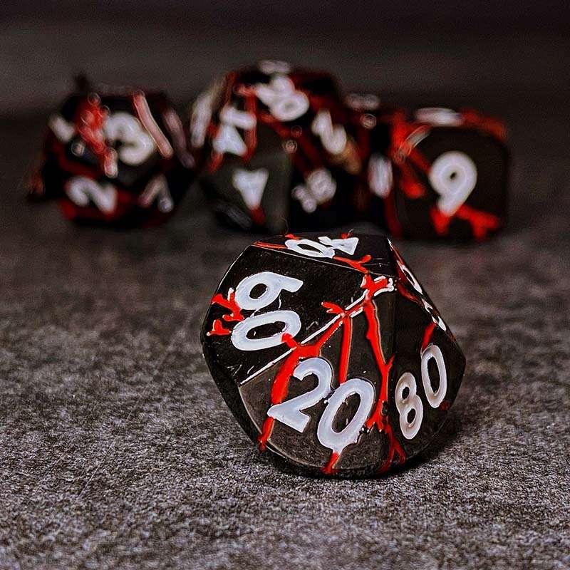 Sage's Relics of Antiquity - Dark Silver Red Metal Polyhedral Dice Set image 6