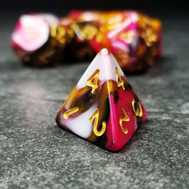 Sage's Stones - Red/Brown/White/Black Gold Ink Acrylic Polyhedral Dice Set image 17