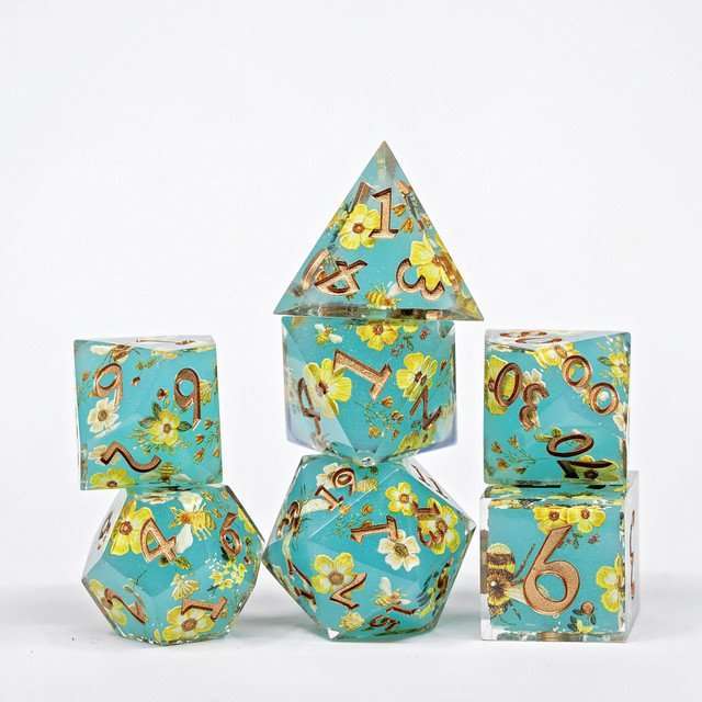 Sage's Honeybees Tropical Honey Sharp Edge Resin Dice Set image 12