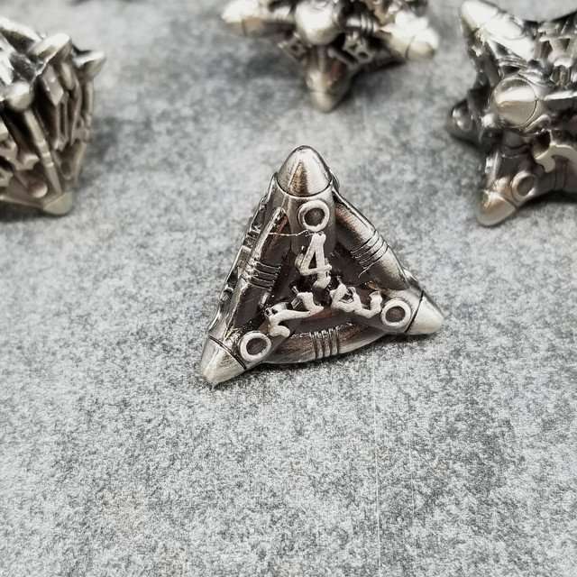 Sage’s Starships Antique Silver Metal Polyhedral Dice Set image 1
