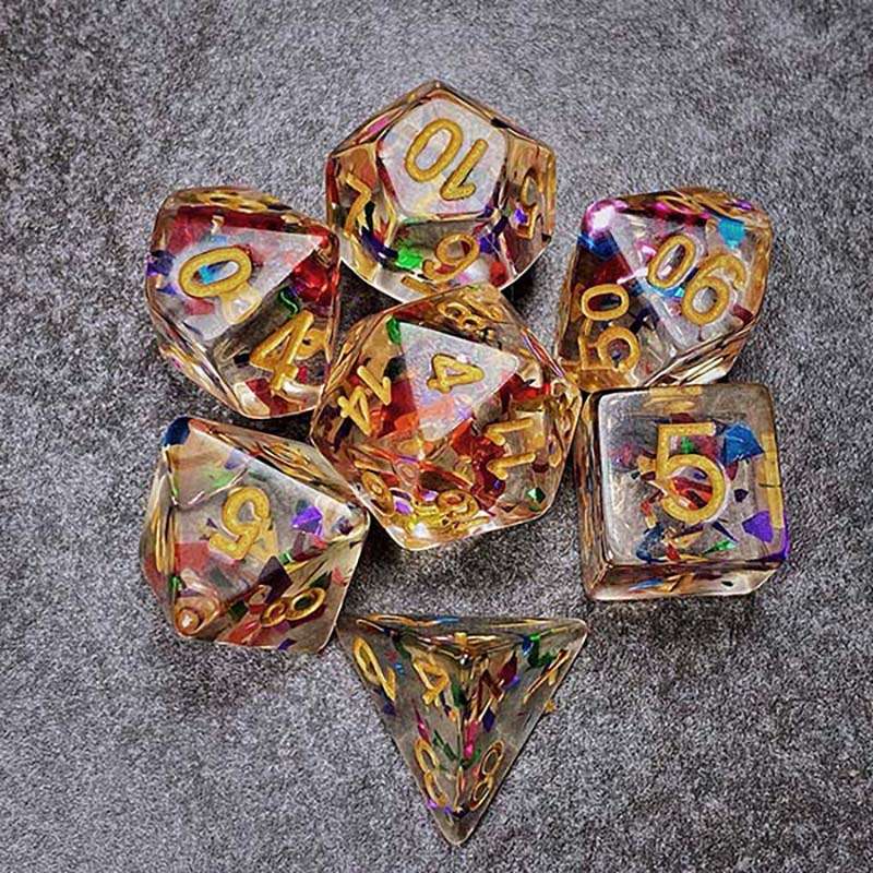 Sage's Cantrips - Transparent Rainbow Sparks Resin Polyhedral Dice Set image 12