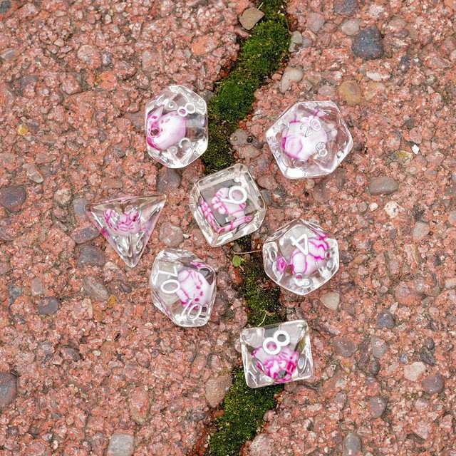 Sage's Familiars - Kitty Treats Resin Pink Polyhedral Dice Set image 2