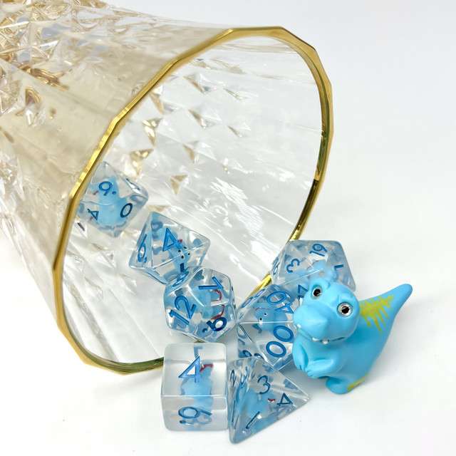 Sage's Blue T-Rex Familiar Resin Polyhedral Dice Set + Toy image 6