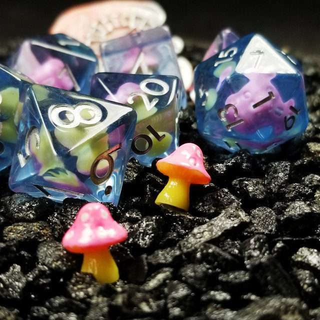 Sage's Familiars - Pink Magic Shrooms Resin Polyhedral Dice Set image 13