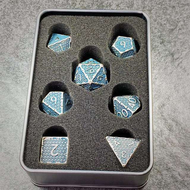 Sage's Hounds - Vintage Blue with Nickel Silver Metal Polyhedral Dice Set image 22