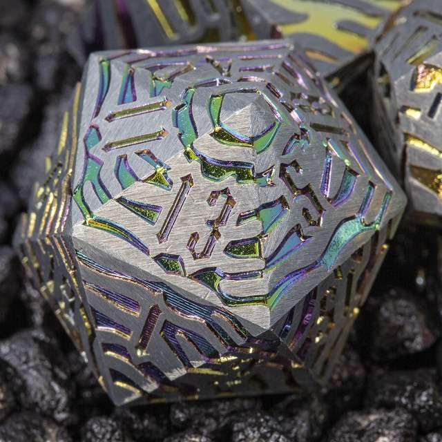Sage's Fusion Stones Holographic Rainbow Metal Polyhedral Dice Set image 2