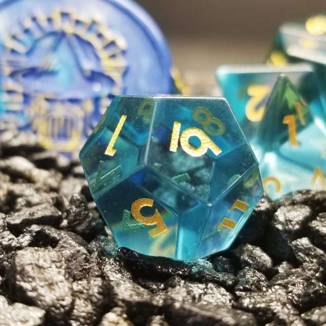 Sage's Treasures - Blue Glass Gold Ink Polyhedral Dice Set image 2