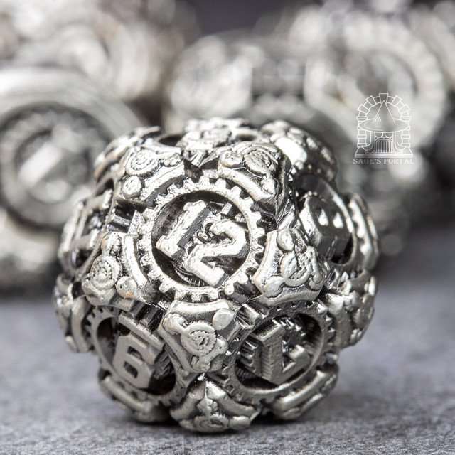 Sage's Artificer's Core Dusk Essence Metal Polyhedral Dice Set image 1