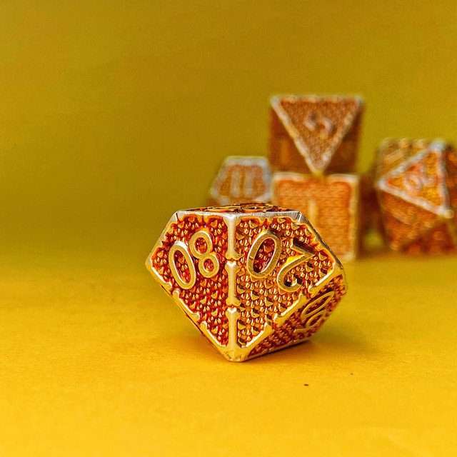 Sage's Hounds - Vintage Yellow with Silver Metal Polyhedral Dice Set image 20