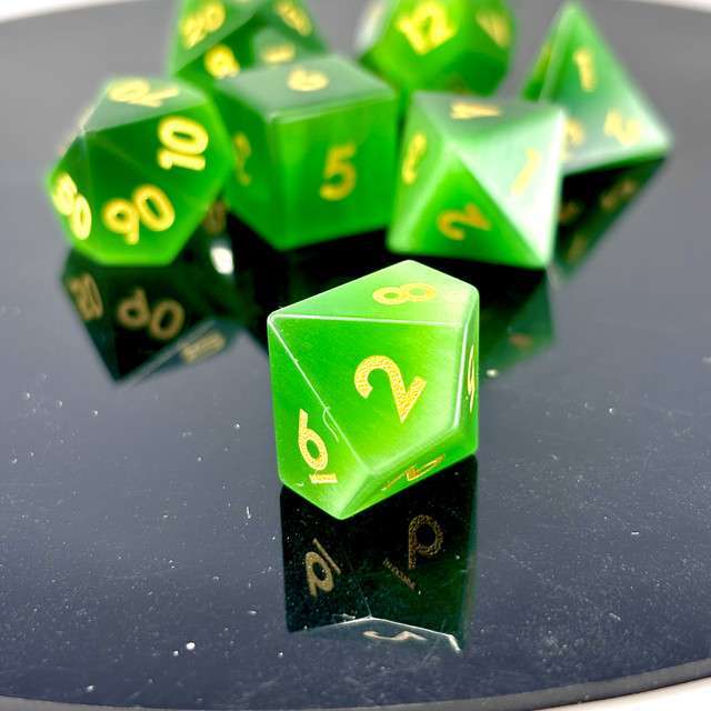 Sage's Treasures - Gemstone Green Cat's Eye Polyhedral Dice Set image 6