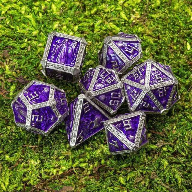 Sage's Lich's Phylactery Purple/Silver Metal Polyhedral Dice Set image 3