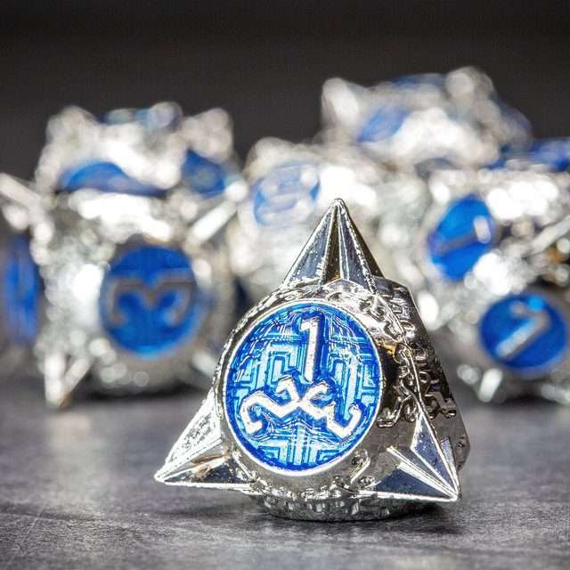 Sage's Enchanted Morningstars - Silver/Blue Metal Polyhedral Dice Set image 7