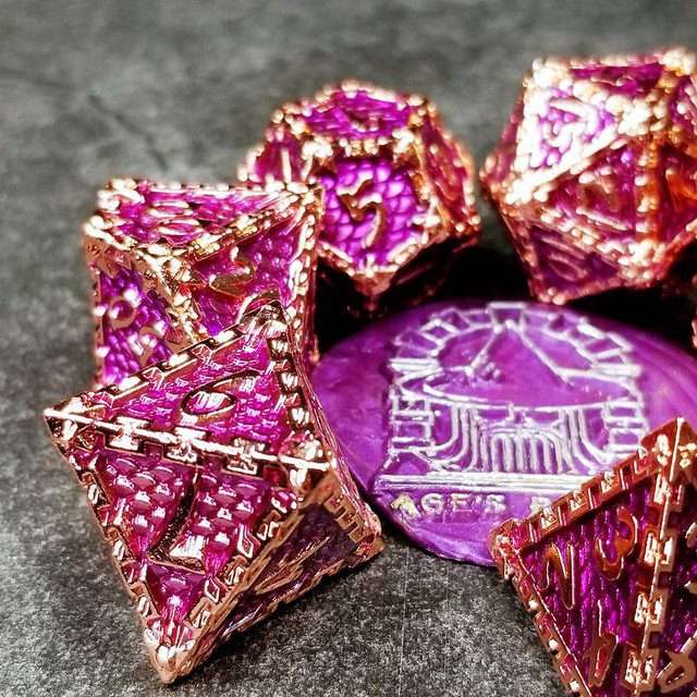 Sage's Dragonstones - Chained Drake Purple Copper Metal Polyhedral Dice Set image 7