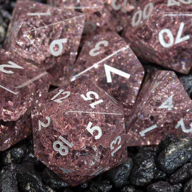 Sage's Kaleidoscopes Salmon Cracked Glass Gloss Finish Polyhedral Dice Set image 0
