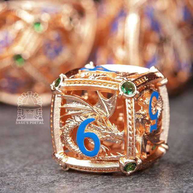Sage’s Dragon Orb Copper Green Diamond Hollow Metal Polyhedral Dice Set image 4