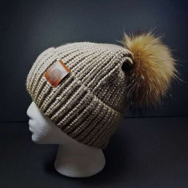 Sage’s Cap – Mocha Knit Beanie with Raccoon Pompom image 0