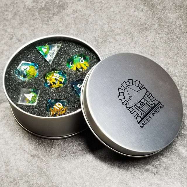 Sage’s Water Flowers Sharp Edge Resin Polyhedral Dice Set image 11