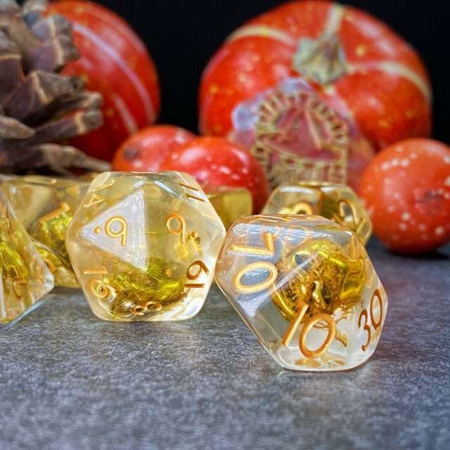 Sage's Familiars - Golden Skull Familiar Resin Polyhedral Dice Set image 42