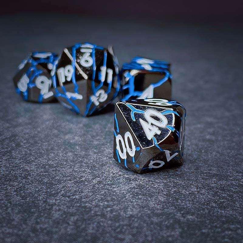 Sage's Relics of Antiquity - Dark Silver Blue Metal Polyhedral Dice Set image 3