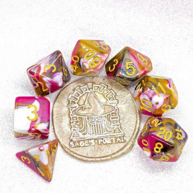 Sage's Stones - Red/Brown/White/Black Gold Ink Acrylic Polyhedral Dice Set image 6