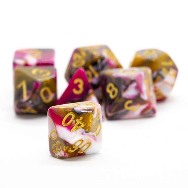 Sage's Stones - Red/Brown/White/Black Gold Ink Acrylic Polyhedral Dice Set image 11