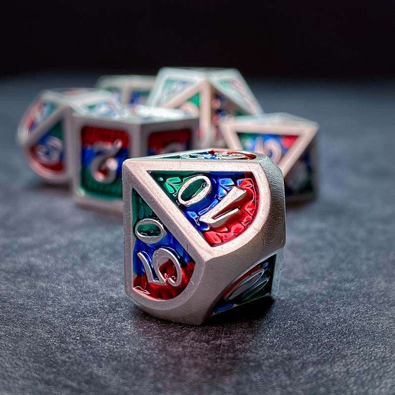 Sage's Dragonstones - Pearl Silver Chromatic Scales Metal Polyhedral Dice Set image 4