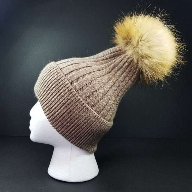 Sage’s Cap – Mocha Wool Beanie with Raccoon Pompom image 18