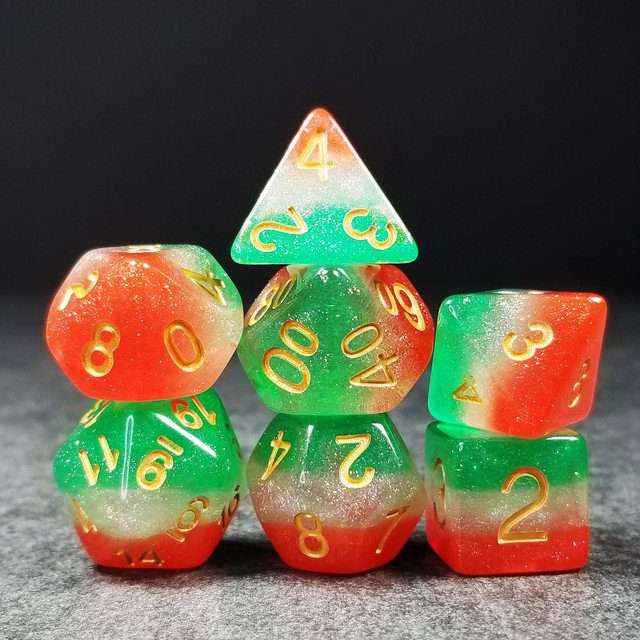 Sage’s Cantrips - Red/White/Green Watermelon Resin Polyhedral Dice Set image 9