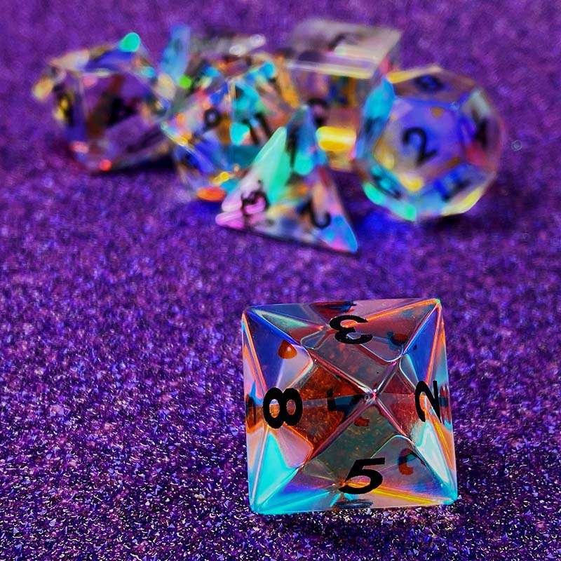 Sage's Treasures - Captured Rainbow Black Ink Dichroic Rainbow Glass Polyhedral Dice Set image 6