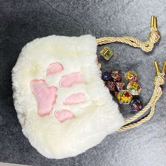 Sage's Furry Kittypaw Bag - White Fur/Pink Paw Dice Bag image 2