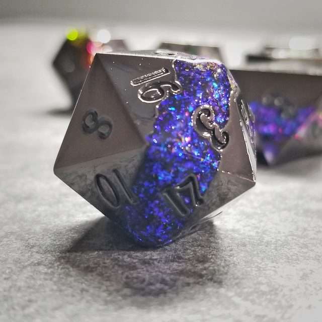 Sage's Rift Stones - Gloss Black/Rainbow Metal Polyhedral Dice Set image 1