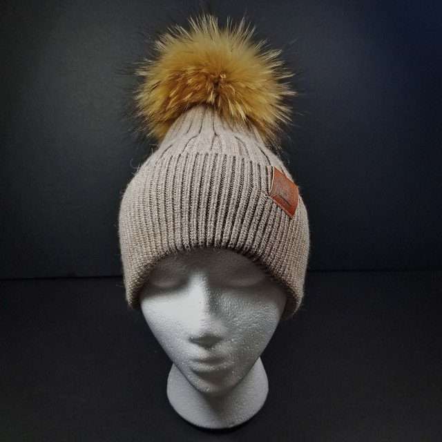Sage’s Cap – Mocha Wool Beanie with Raccoon Pompom image 6