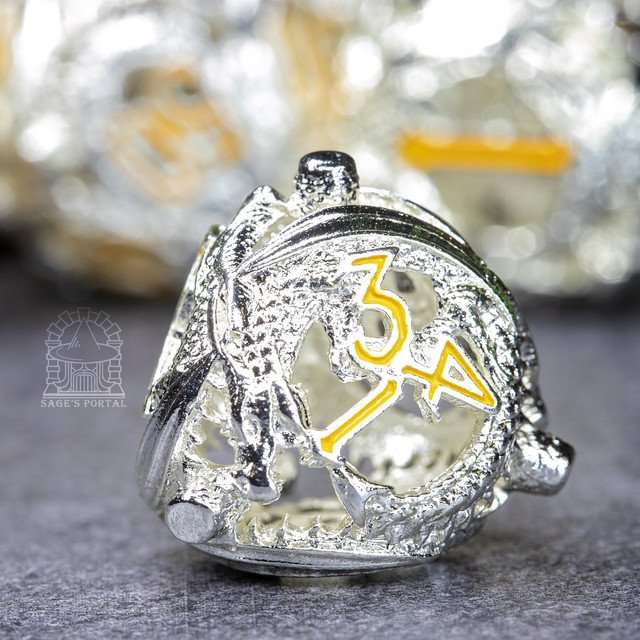 Sage’s Ouroboros Radiant Silver Hollow Metal Polyhedral Dice Set image 9