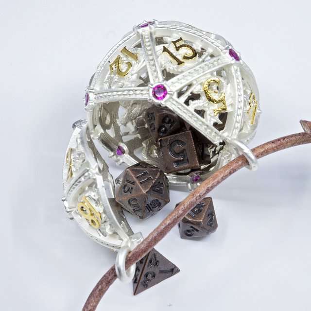 Sage’s Tiny Treasures Winter Rose Draconic Cage Necklace with Miniature Dice Set image 1
