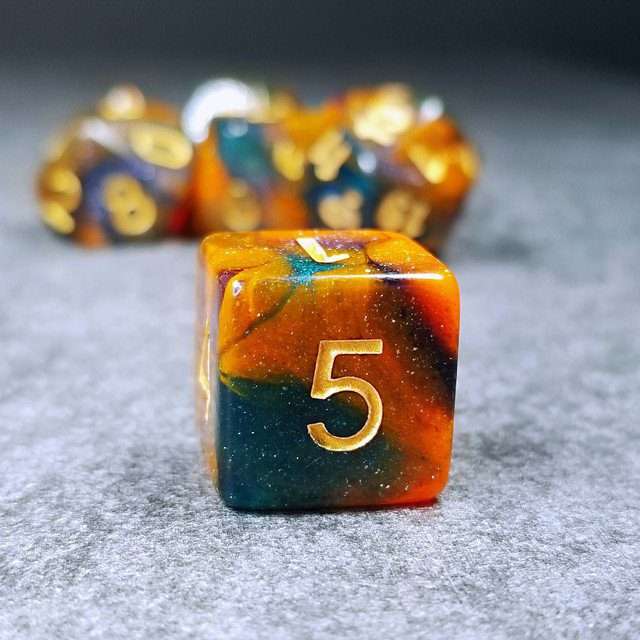 Sage's Shards - Caramel/Turquoise/Purple/Blue Glitter Acrylic Polyhedral Dice Set image 3