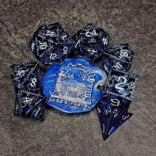 Sage's Dragonstones - Blue Noble Dragon Hollow Metal Polyhedral Dice Set image 5