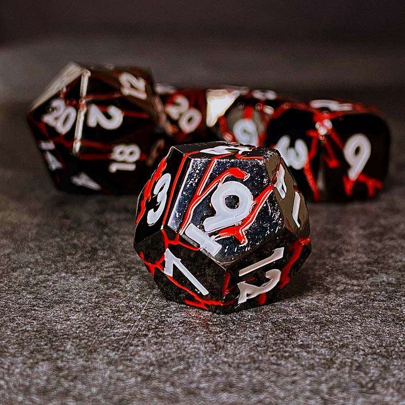 Sage's Relics of Antiquity - Dark Silver Red Metal Polyhedral Dice Set image 3