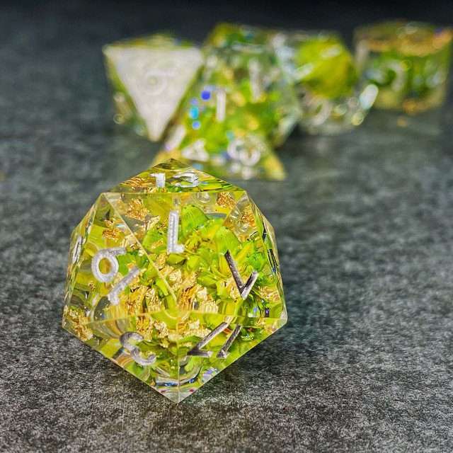 Sage’s Enchanted Flower Green Sharp Edge Resin Polyhedral Dice Set image 7