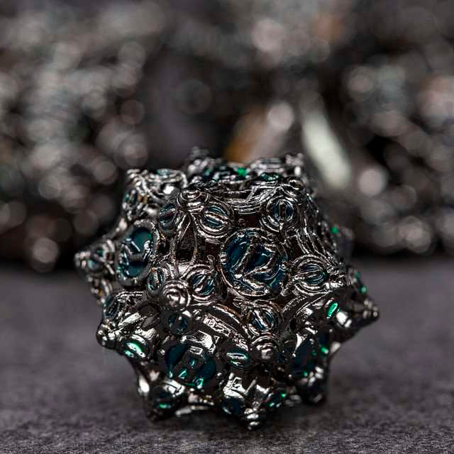 Sage’s Finials Midnight Glade Metal Polyhedral Dice Set image 3