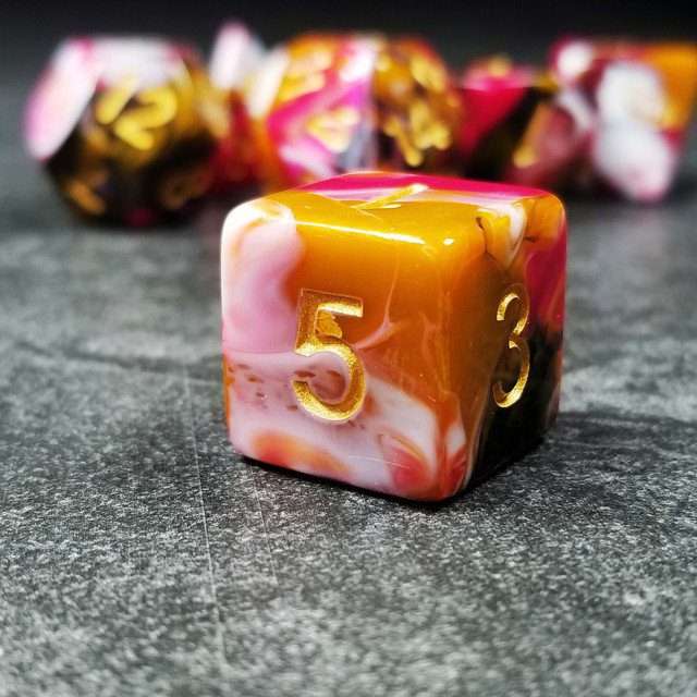 Sage's Stones - Red/Brown/White/Black Gold Ink Acrylic Polyhedral Dice Set image 18