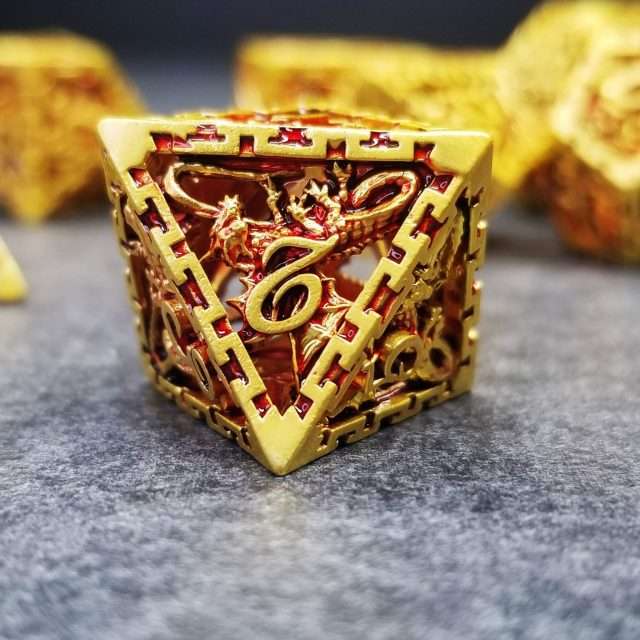 Sage's Dragonstones - Chained Noble Dragon Gold Hollow Metal Polyhedral Dice Set image 4