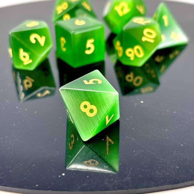 Sage's Treasures - Gemstone Green Cat's Eye Polyhedral Dice Set image 4