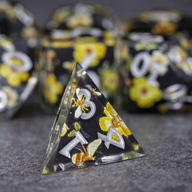 Sage's Honeybees Midnight Honey Sharp Edge Resin Dice Set image 14