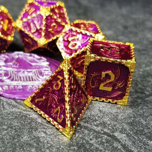 Sage's Dragonstones - Mystic Wyvern Purple Gold Metal Polyhedral Dice Set image 9