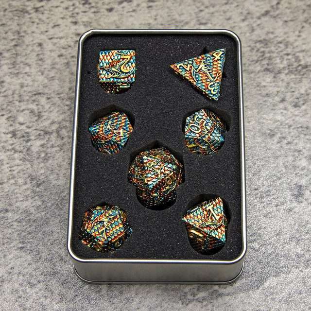 Sage's Dragonscales Green/Red/Gold Metal Polyhedral Dice Set image 11