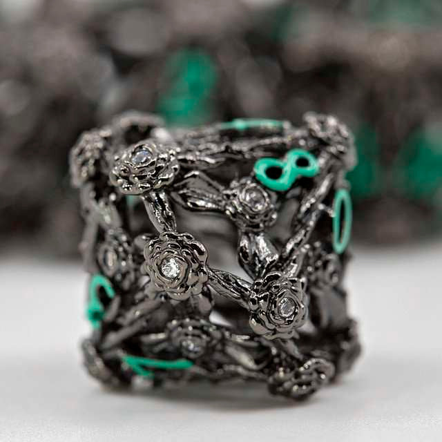 Sage's Tarnished Rose Hollow Metal Polyhedral Dice Set image 4