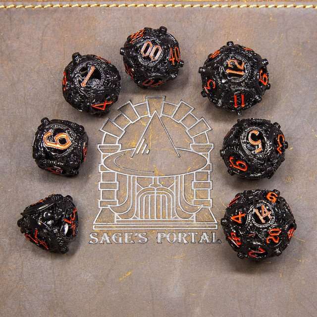 Sage’s Ouroboros Crimson Midnight Hollow Metal Polyhedral Dice Set image 9