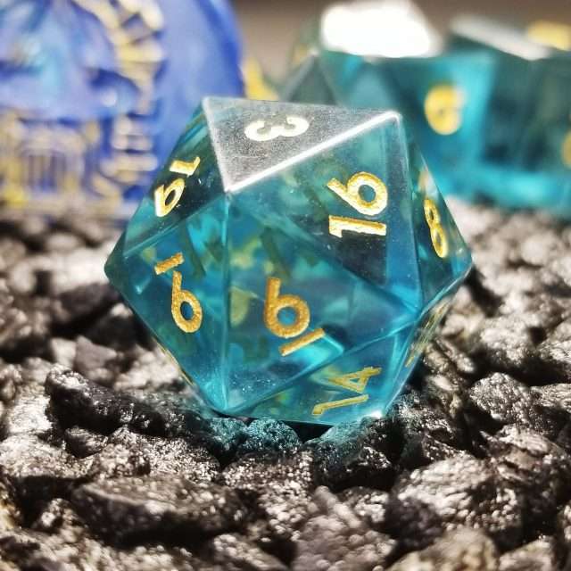 Sage's Treasures - Blue Glass Gold Ink Polyhedral Dice Set image 1